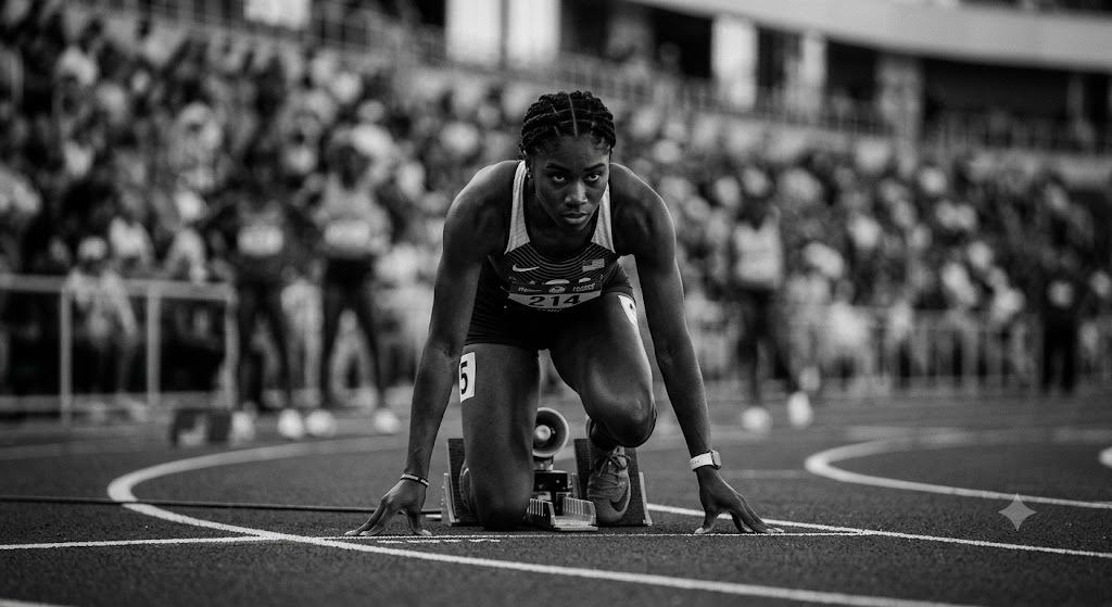 Sprinter set in the starting blocks